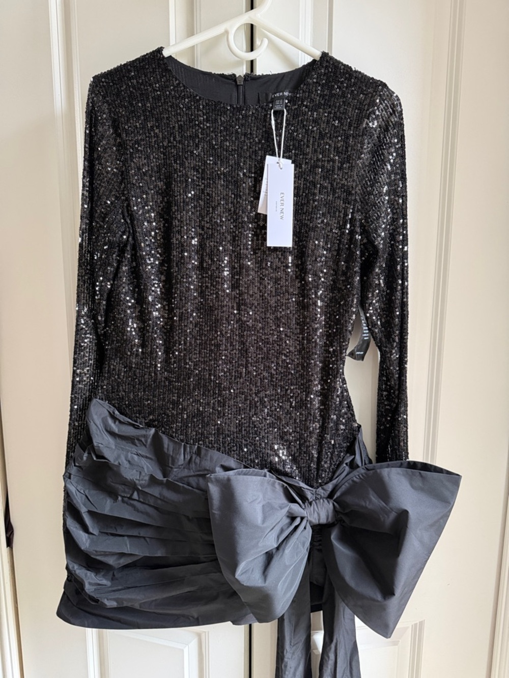 Ever New Black Sequin Long-Sleeve Dress with Bow Detail